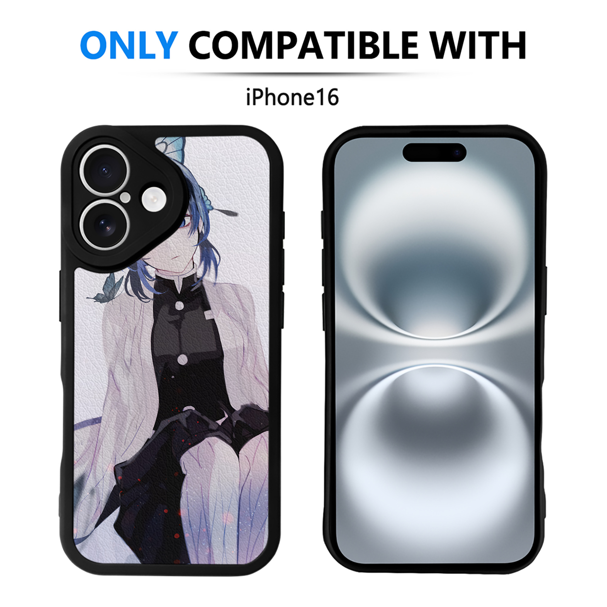 （画像用） 鬼滅の刃（きめつのやいば）蟲柱-胡蝶 しのぶ／こちょう しのぶ Kochou Shinobu 【iPhone 16シリーズ対応】シリコンスマホケース（レザー調） 材質：シリコン